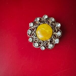 Vintage Amber Rhinestone Brooch Pin